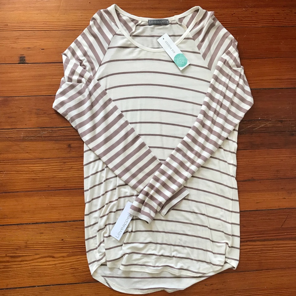 Loveappella striped long sleeve tee.